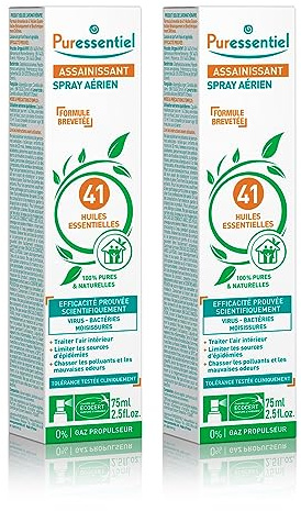 Puressentiel - Spray Aérien Assainissant aux 41 Huiles Essentielles - Efficacité prouvée contre les virus, germes et bactéries - Lot de 2x75 ml