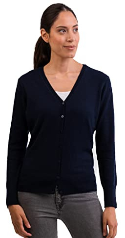 CASH-MERE.CH 100% kashmir damtröja cardigan V-ringad | kofta V-ringad 2-trådig, marinblå, L