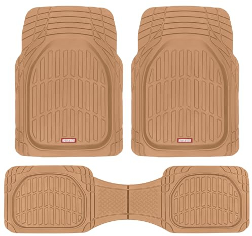 Motor Trend FlexTough Floor Mats for Cars, Beige Deep Dish All-Weather Mats, Waterproof Trim-To Fit Automotive Floor Mats for Cars Trucks SUV, Universal Floor Liner Car Accessories
