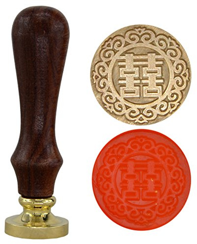 Wachs-Siegelstempel mit chinesischem Schriftzeichen Double Happiness, Retro, Holz Z002