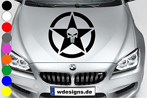 wDesigns Autoaufkleber The Punisher Totenkopf Stern Star Skull Aufkleber Motorhaube