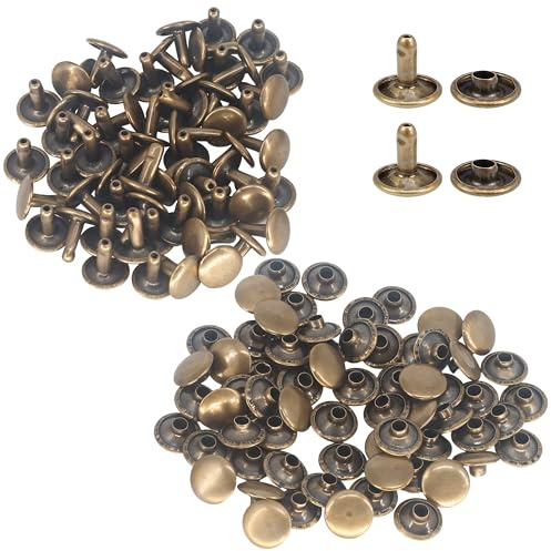 WedDecor Bronze 9mm Double Cap Rivets, Tubular Metal Studs, 100 Sets | Tubular Metal Studs for Leathercraft, Handbag, Shoes, DIY, Fabric, Decoration