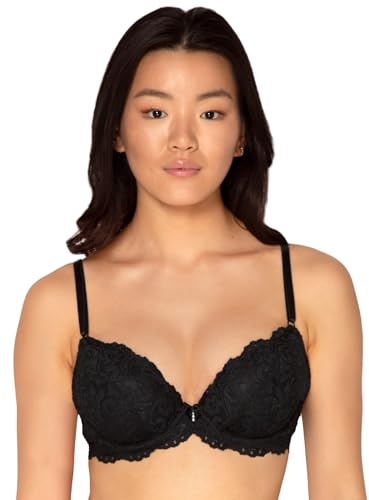 Smart & Sexy Women's Signature Lace Push-up Bra, Sheer, Black Hue, 34 D