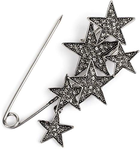 styleBREAKER Damen Schmucknadel mit Strass Sterne, für Ponchos, Tücher oder Schals, Sicherheitsnadel 05050072, Silber / Schwarz, Einheitsgröße