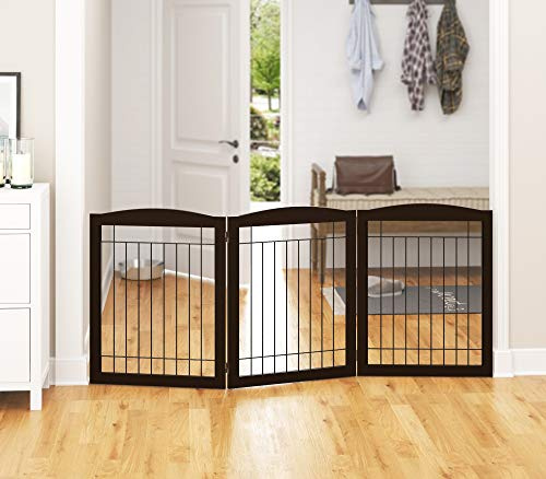PAWLAND 72” Extra Wide Dog Gate for The House, Doorway, Stairs, Freestanding Foldable Wire Pet Gate, Pet Puppy Safety Fence,30 Height (Espresso, 3 Panels)