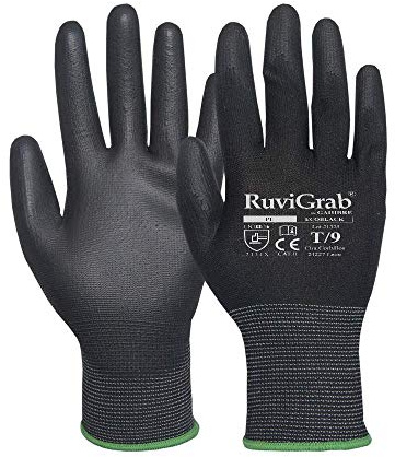 Gahibre EcoBlack/6 - 12 Pares Guantes Trabajo Poliuretano, Negro, 6
