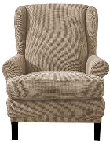 EBETA Ohrensesselberzug 2-Teilig Sesselüberwürfe Jacquard Sesselhussen, Elastisch Sofa Armlehnenbezüge Schonbezug Hussen für Lesesessel, Relaxsessel mit Sitzbezug (Sand)