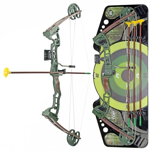Archery Compound Bow and Arrow Training Set - with 3 Target-Tip Arrows and Big Target Board for Skill Development and Recreational Practice