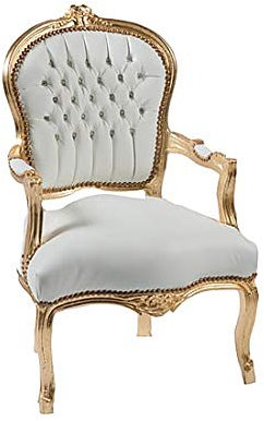 arterameeferro Barocksessel Luis aus Blattgold Kunstleder weiß