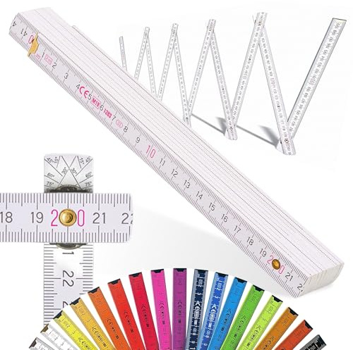 Metrie™ – 1x Règle Pliante en Bois Règle Pliante de 2 m de long, Règle graduée avec | Graduation duplex - Fabriqué dans EU (1, BLOCK52)