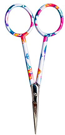 SINGER 00401 10,2 cm geschmiedete Stickerei, gebogene Spitze mit weißem Blumendruckgriff Schere, Edelstahl, gold, 1-Pack