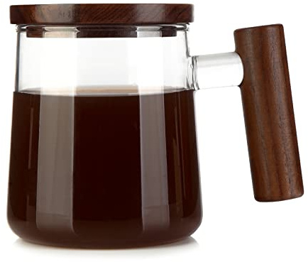 COMI Glass Coffee Mugs, Clear Coffee Mugs with Walnut Lid&Handle，Wide Mouth Extra Large Capacity Cup, Perfect for Latte, Mocha, Cappuccino, Tea and Juice, Microwave Safe(15oz/450ml)