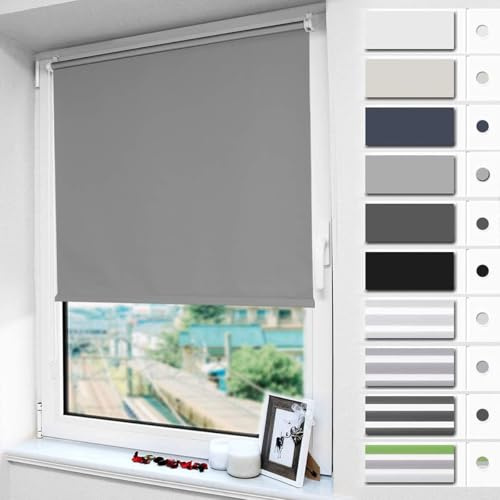Magiea Verdunklungsrollo ohne & mit Bohren Klemmfix, Grau B85 x H140 cm (Stoffbreite 85cm) Klemmrollo Thermorollo Innenrollo für Sonnen-und Sichtschutz Rollos für Fenster & Tür