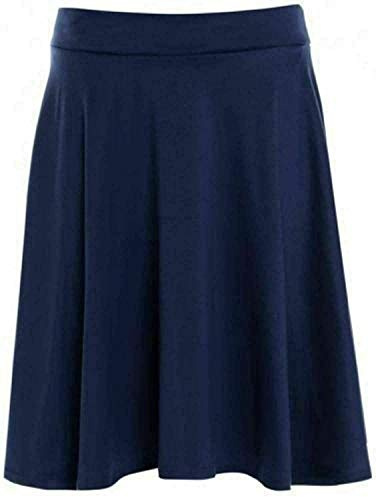 Damen Midirock mit elastischem Bund, einfarbig, weich, Stretch, Knielang, FLA Swing Skater Gr. 48-50, Navy