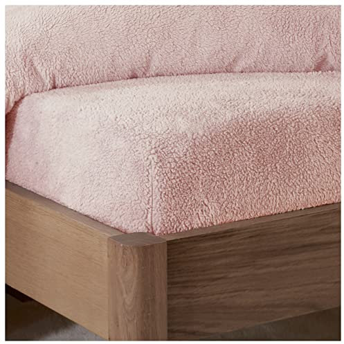 Ropa de Cama Sleepdown - Sábana Bajera Ajustable de Forro Polar, térmica, Lisa, cálida, Agradable y Supersuave, tamaño King, Color Rosa Rubor