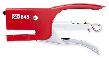 SAX Hefter Heftzange Metall, Rot, für 6/4 Klammern, max. Tiefe 28mm, für 20 Blatt, Robustes Metall, Geschlossene Haftung