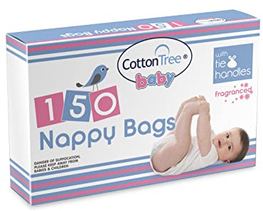 COTTON TREE ® Bolsas de pañales perfumadas esenciales, 2 paquetes de150 (300 uds)