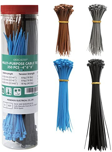 OSXCAUES 350 Stück Farbiges Kabelbinder-Set 100/150/200 mm Kabelbinder aus Nylon-Kunststoff, UV-beständig, Zugfestigkeit bis zu 18 kg für die Kabelführung