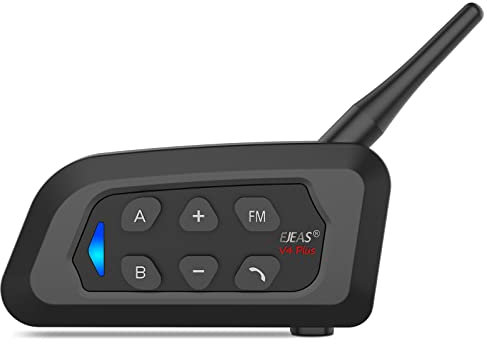 EJEAS V4 Plus Intercomunicador Casco Moto, Motocicleta Auriculares Bluetooth 5.1 con Reducción de Ruido FM y CVC para Intercom Full Duplex de 4 Personas (1 Paquete)