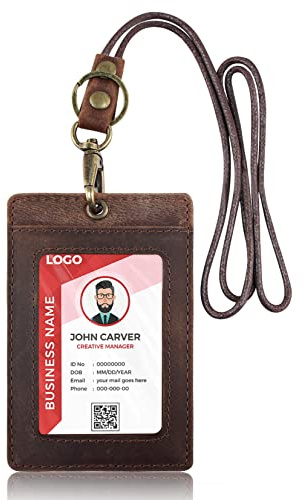 Office Lanyard Kartenhalter inkl. Umhängeband, Kunstleder, ideal für Ausweise und andere Karten sowie Schlüssel, USB-Sticks oder Handys, starker Befestigungs-Clip hautfarben (Dark brown)