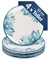 Lashuma 4 Piatti Piani in Ceramica, Genziana Fiori Blu, Diametro 15 cm, Set Rotondo da Sera