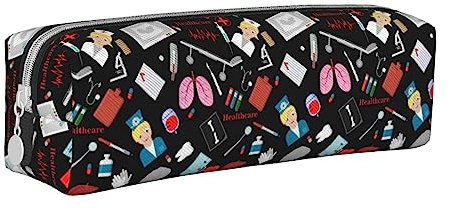 SJOAOAA Federmäppchen für Krankenschwestern, medizinisches Thema, mit Reißverschluss, Leder, Stifteetui, Organizer, Kosmetik, Make-up-Tasche, Aufbewahrungstasche, weiß, Einheitsgröße, Federmäppchen