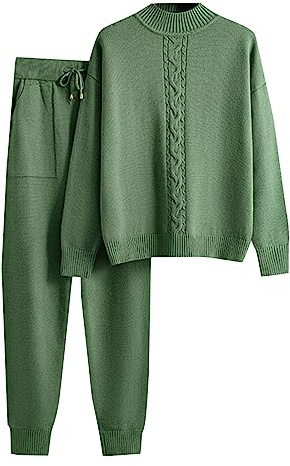 Kswlwccpp Strick Set Damen, Zweiteiler Outdoor Kuschelig Warm Strickset Kuschelanzug Strick Langarm Elegant Winter Strickanzug Jogginganzug Gerippt Herbst Lounge Set Hausanzug