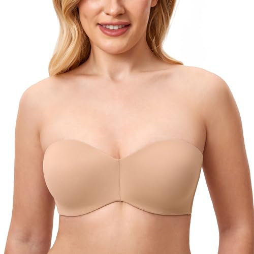 Delimira Women's Strapless Bras Underwire Support Non Padded Plus Size Minimiser Bra Warm Beige 34C