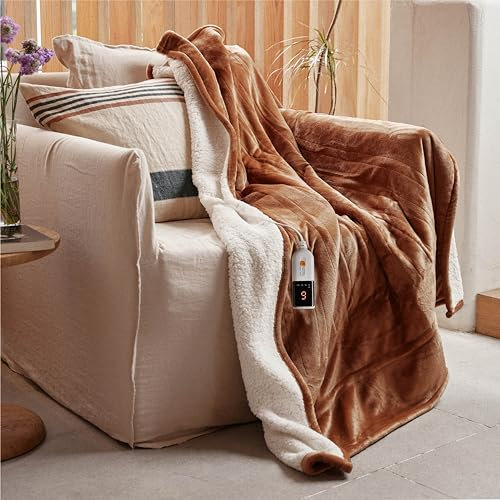 GOTCOZY Heated Blanket Electric Throw 130x160cm Machine Washable Biscuit