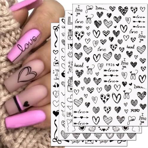 Kryzalite8 Stück schwarzes Liebes-Herz-Buchstaben-Design, französische Maniküre-Abziehbilder, Tipps für Frauen, DIY-Nagelkunst-Dekorationen