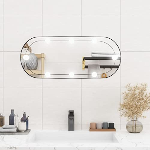 CIADAZ Oval väggspegel med LED-lampor glas, 30 x 70 cm, badrumsspegel, vardagsrumsspegel, entréspegel, vardagsrumsmöbel - 3189161