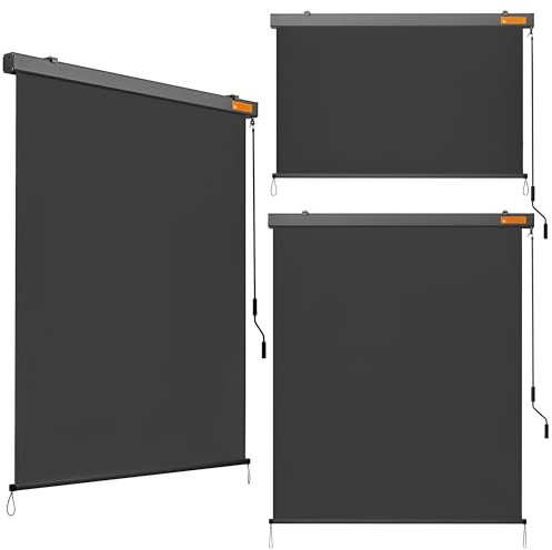 Yaheetech Senkrechtmarkise Außen 154,5 x 250 cm Außenrollo Wetterfest, Balkonrollo mit Kurbelbedienung, Sonnenschutz & Sichtschutz Vertikales Sonnensegel Rollo für Balkon und Terrasse, Dunkelgrau