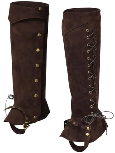 Pirate Stiefelstulpen Vintage Mittelalterliche Stiefelüberzieher Herren Piratenkostüm Beinwickel Wildlederimitat Steampunk Stiefelüberzug Piraten Accessoires für Halloween/Karneval/Cosplay (Brown)