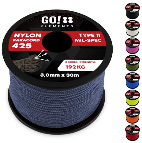 GO!elements Paracorde en Nylon indéchirable 3mm – Type II Paracord 425, Ligne Multifonction extérieure et de Survie, Charge Max. 192kg