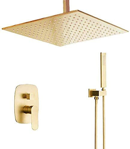 ASerZenith Duschsystem, gebürstetes Gold, Badezimmer-Messing, 25,4–30,5 cm, Deckenmontage, Regenmischer, Regendusche, Wasserhahnsystem, Kombi-Set, Luxus-Duschset (25,4 cm)