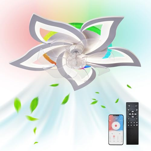 RRBEST RGB Deckenventilator Mit Beleuchtung, LED Dimmbare Deckenleuchte mit Ventilator und Fernbedienung &APP, 6-Speed, Leise Deckenventilator Licht für Schlafzimmer(Weiß+RGB 69cm)