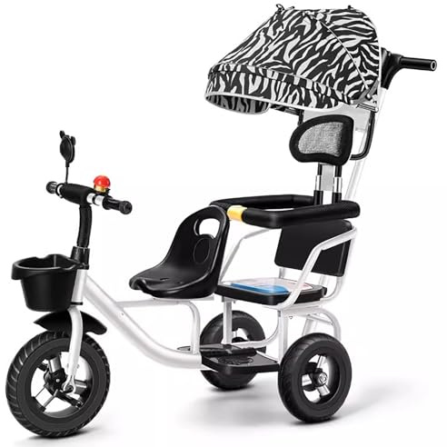 JIYIAN Kids Baby Twin Tricycle Withtwo-Seat Trolley Sunshade Bicycle Stroller Tricycle for Twins 3 Wheels Baby Toy,White,Style 3