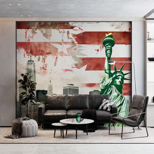 Premium Fototapete Stadtbild Retro Poster Vlies Tapeten Mural 300 x 210 cm (WxH) Moderne Wandtapete, für Wohnzimmer, Schlafzimmer, Küche Bunt