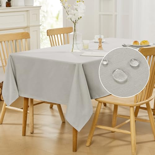 Deconovo Wipe Clean Table Cloth Rectangular, Faux Linen Outdoor Table Cover, Water Resistant Clear Table Cloth for Kids, 52x90in(132x229cm), Linen