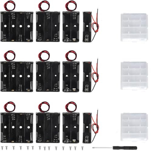 VISSQH 12 Pièces AA Support de Batterie,1/2/3/4 x 1.5V Support de Batterie,Noir Battery Holder Box Case,AA Boîte à Piles en Plastique avec Wire Leads