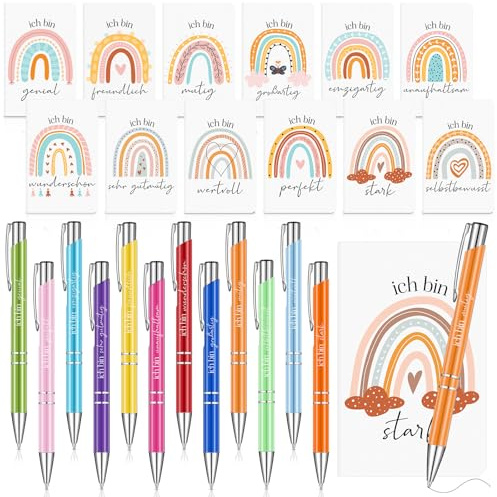 Nezyo 12 Inspirierende Notizbuch-Geschenke Enthält 12 Mini Regenbogen Notizbücher Motivierend Notizblöcke 12 Inspirierende Kugelschreiber Taschennotizbuch mit Stift für Schule Büro Kollegen Freunde