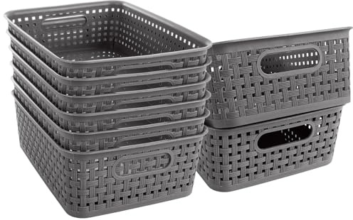 WOPPLXY 8 PCS Plastic Storage Basket, 27CM Woven Storage Baskets, Desktop Plastic Boxes for Storage