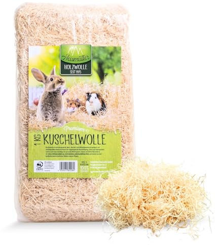 Heumüller Holzwolle Kuschelwolle für Nager & Heimtiere 1kg | Aus unbehandeltem, besonders fein gehobelten Fichtenholz | Perfekte Ergänzung zur Einstreu | Ideal als Spiel-, Kuschel- & Nestbaumaterial