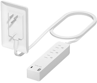 LIDER Outlet Extender with 3 Receptacles, 12W USB Type-A, and USB Type-C, USB Port, Ultra-Thin Wall Plate Plug with Cord Extender, 3-Outlet Power Strip, Flat-Face, ETL-Listed, 3ft Cord, White