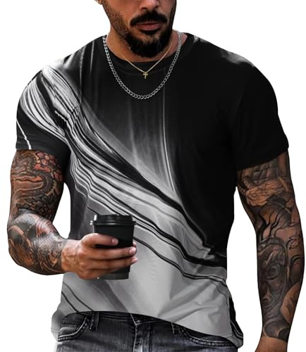 Voqeen T Shirt Uomo Girocollo Maglietta Stampate Gradiente Magliette Uomo Manica Corta Regular Fit T-Shirt Casual Estate Maglietta Leggero Maglia Running per Vacanze