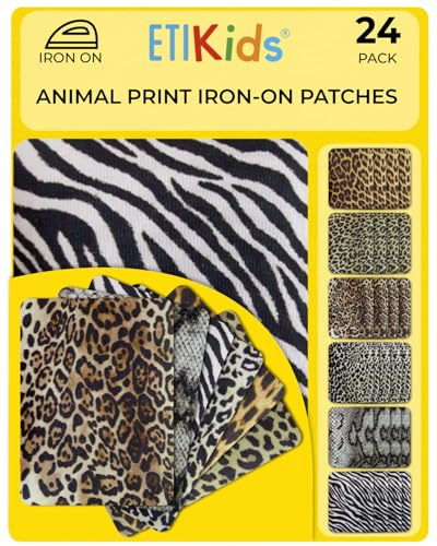 Aufnäher, zum Aufbügeln, Reparaturstoff zum Aufbügeln, für innen und außen, Deko-Set, 8,7 x 10 cm (Animal Print, 24 Bügelflicken)