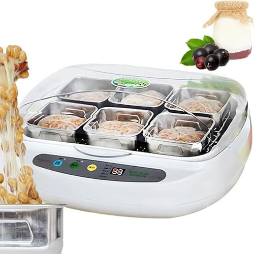 RVUEM Fermentador EléCtrico AutomáTico De Natto, Yogurtera VersáTil De 3,5 L, Vasos De Acero Inoxidable, con Panel De Control Inteligente, para Yogur, Tempeh Y Verduras Encurtidas