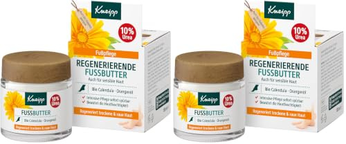 Kneipp Regenerierende Fussbutter, Sofort spürbar glatte Füße Dank 10 Prozent Urea, zitrischer Duft mit natürlichem, ätherischem Orangenöl erfrischt und wirkt desodorierend, 100ml (Packung mit 2)