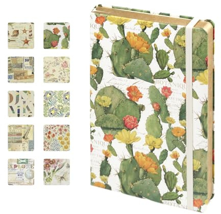 WETLOTE A5 Hardcover Notizbuch, Florence & Provence Serie, 106 Blatt Liniert Mit Verschlussband, Lesezeichenband, Innentasche, für Reisen, Schule, Büro, 14 x 21cm-Kaktus