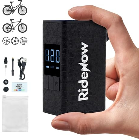 RideNow Mini Fahrradpumpe, max 150 PSI, Elektrische Luftpumpe, 8x5x3cm